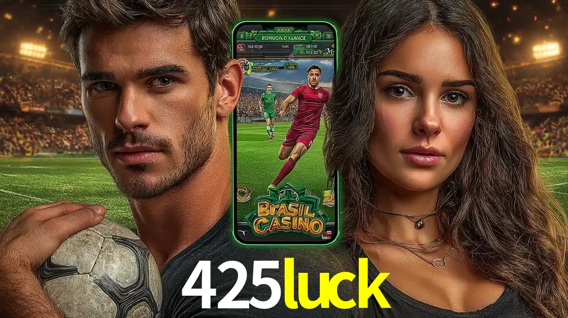 Homem segurando uma bola de futebol e uma mulher ao lado de um smartphone exibindo o jogo de apostas esportivas da 425luck. Faça seu palpite no cassino online.
